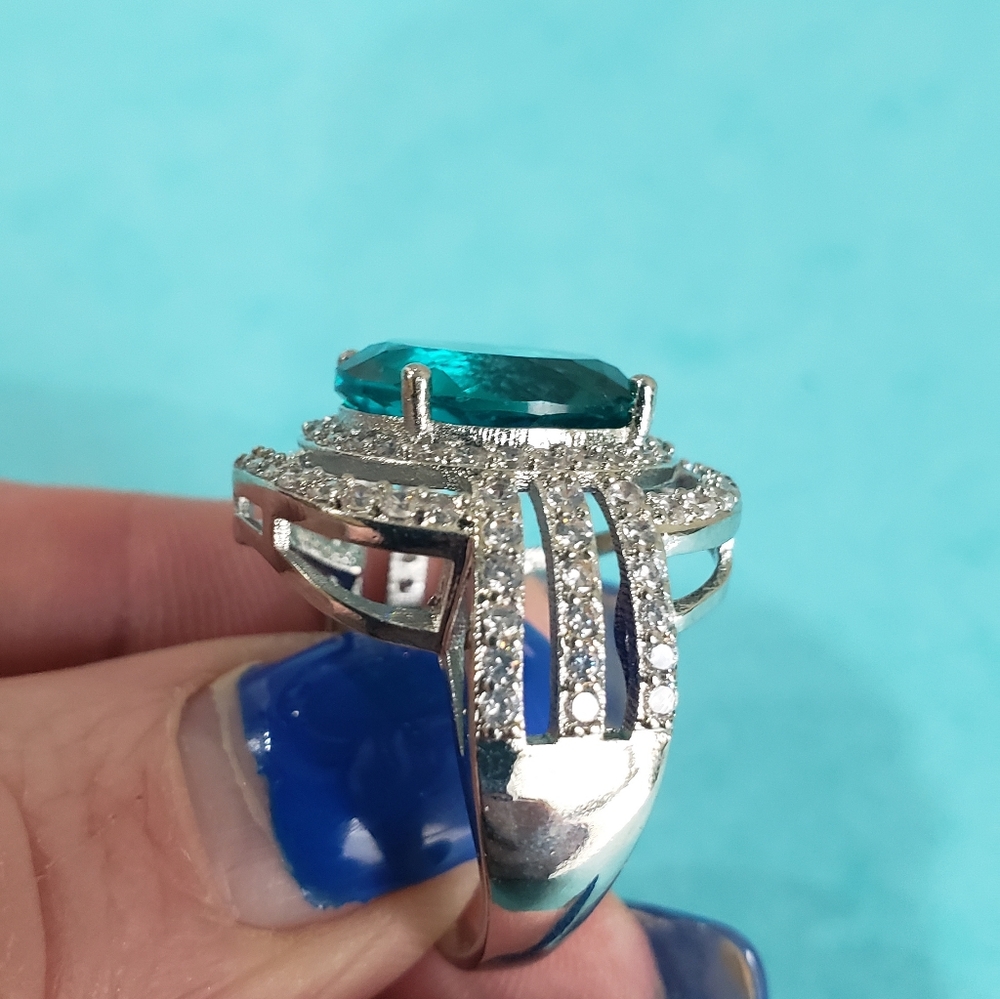 Gorgeous Large Blue Aquamarine 925 Silver RIng - Picture 6 of 9